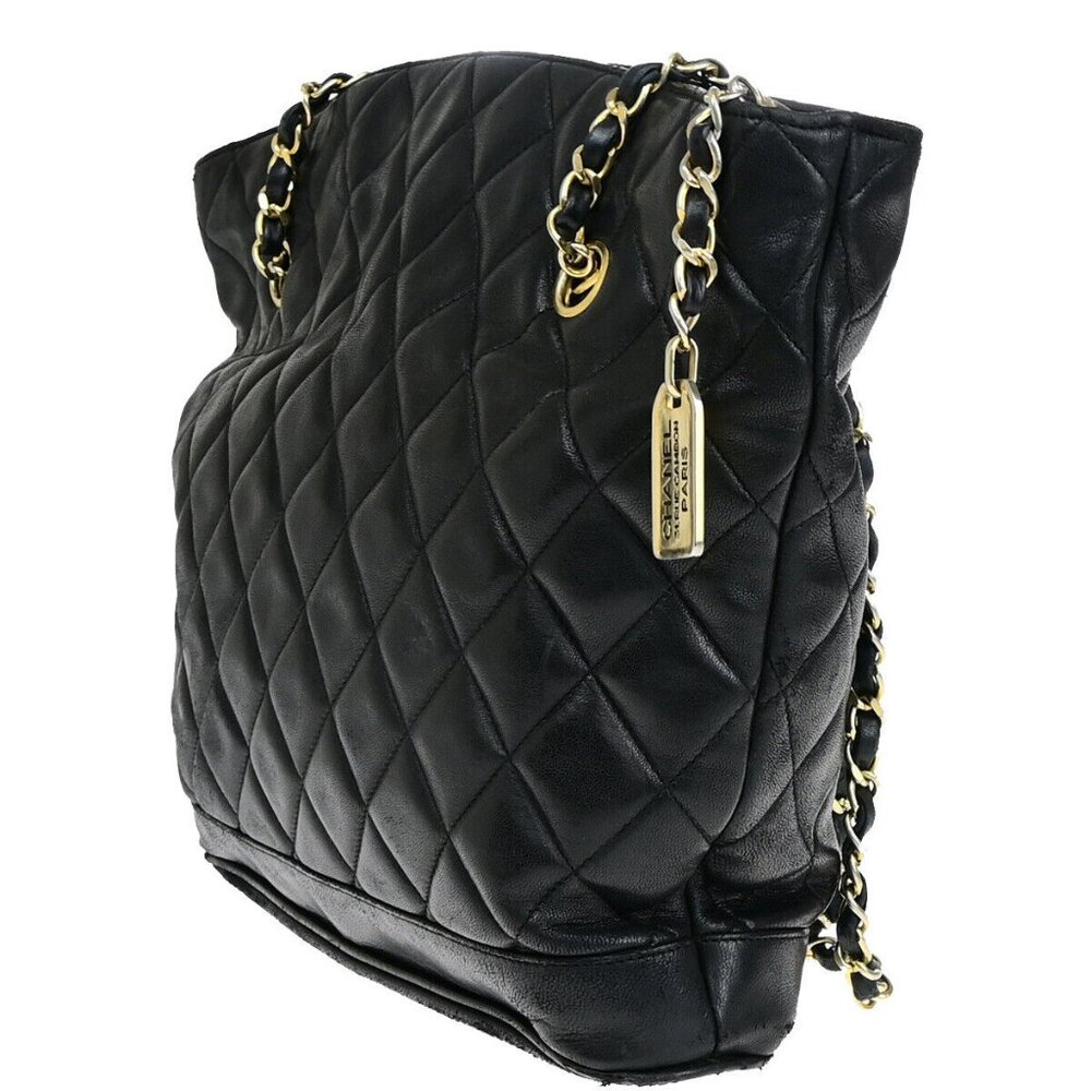 CHANEL CC Logo Matelasse Chain Shoulder Tote Bag Leather Black - Picture 4 of 14